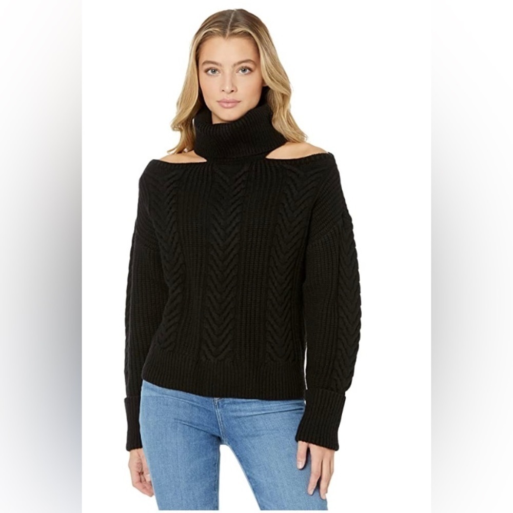 Paige Lorilee Cutout Shoulder Turtleneck Wool blend Cableknit Sweater Small NWT